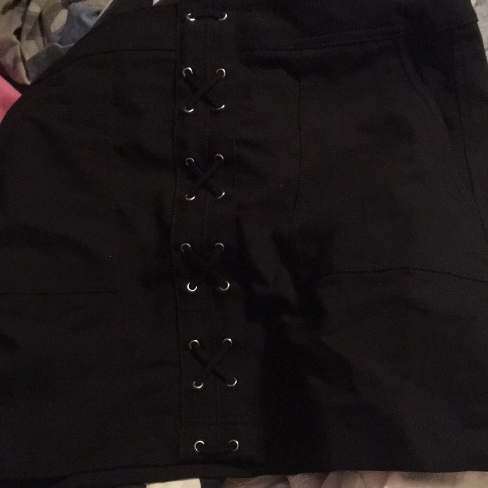 Black mini high waist tie skirt